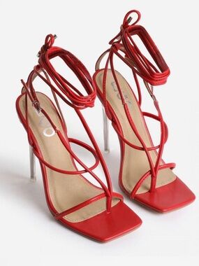 Red Strappy Lace-Up Stiletto Sandals